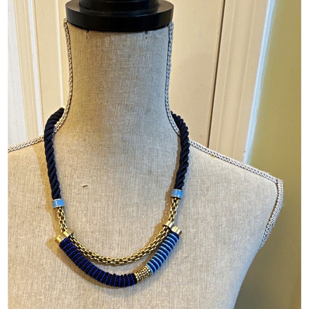 STELLA & DOT BLUE ROPE CABLE CHAIN STATEMENT NECKLACE LOBSTER CLASP SIGNED